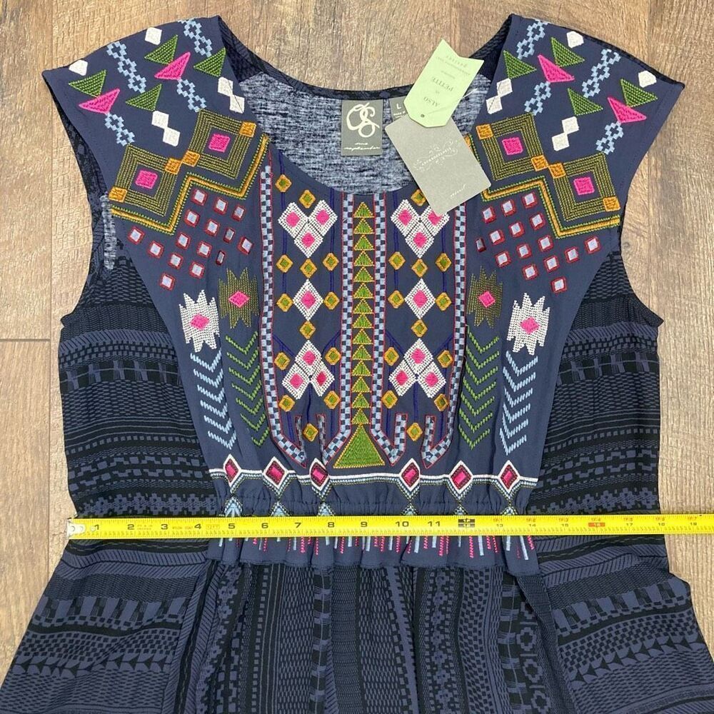 Anthropologie One September Barranco Embroidered Tunic Navy Boho Geo Cottage - L - Picture 7 of 9